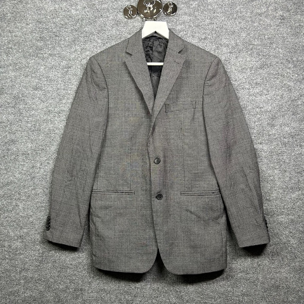 Marc Anthony Blazer Men's Gray Black Houndstooth Wool 2-Button Suit Jacket - 38R